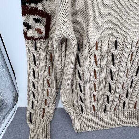 Vintage 1970s Bengal Lancer Mens XL Cable Knit Moose Head Chunky Sweater Grandpa - Picture 9 of 10